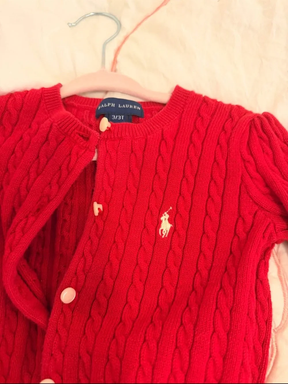 Ralph Lauren Red Cable-Knit Cardigan Sweater